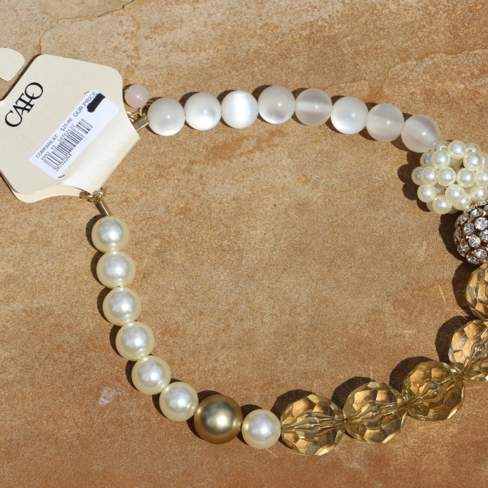 New! Chunky Boho Pearl & Bead Statement Necklace - Picture 3 of 4